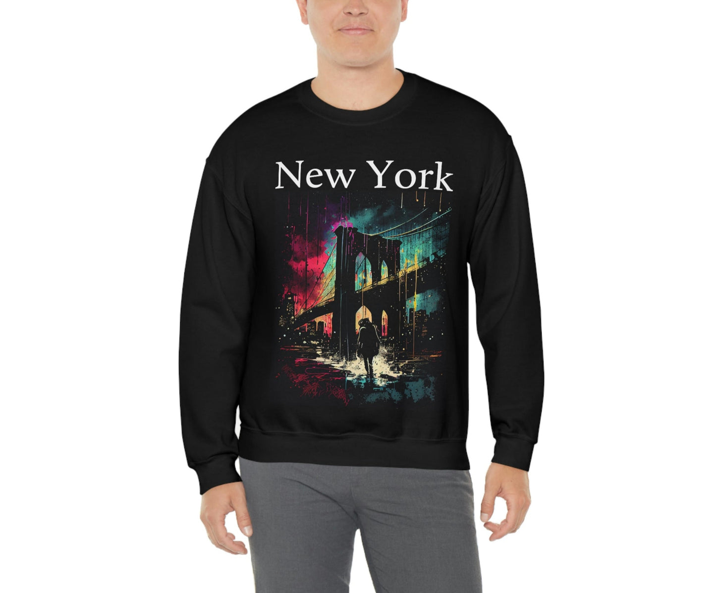 Only New Yorkers Know The Magic Of The Brooklyn Bridge. Original Art. Unisex Heavy Blend Crewneck Sweatshirt.