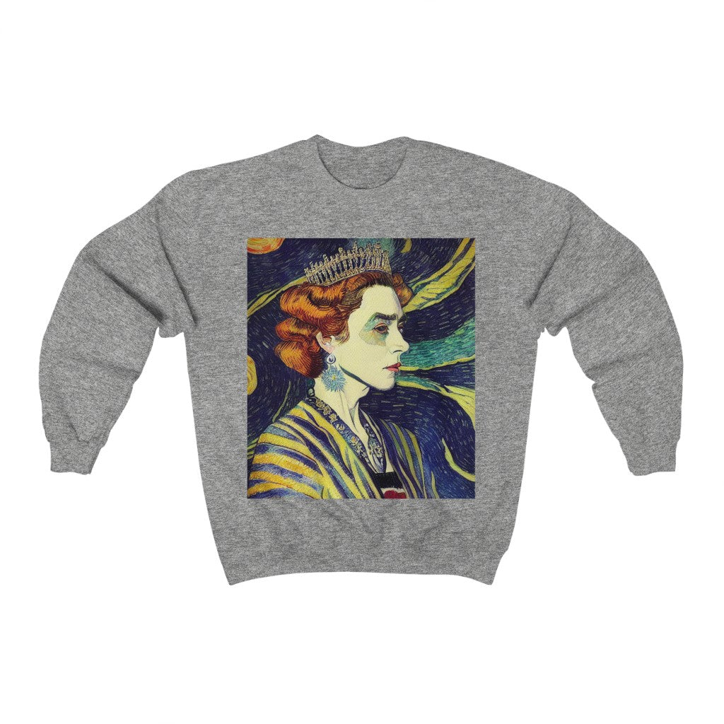 Queen Elizabeth II Portrait Inspired by Vincent van Gogh. Original Artwork. Unisex Heavy Blend™ Crewneck Sweatshirt.