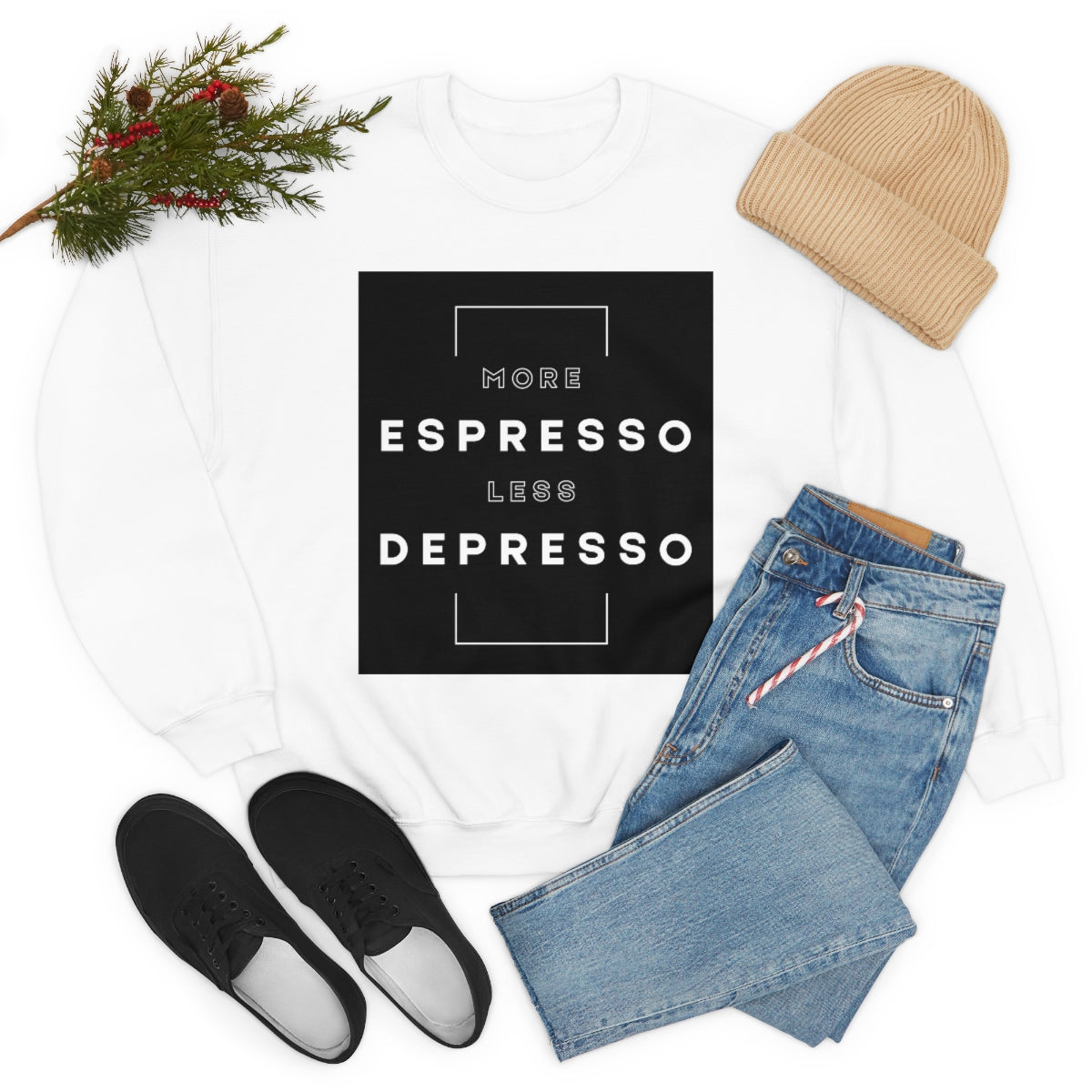 More Espresso Less Depresso. Unisex Heavy Blend Crewneck Sweatshirt.