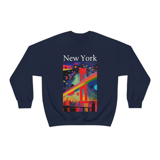 Colorful Night at The Brooklyn Bridge, New York City. Original Art. Unisex Heavy Blend Crewneck Sweatshirt.