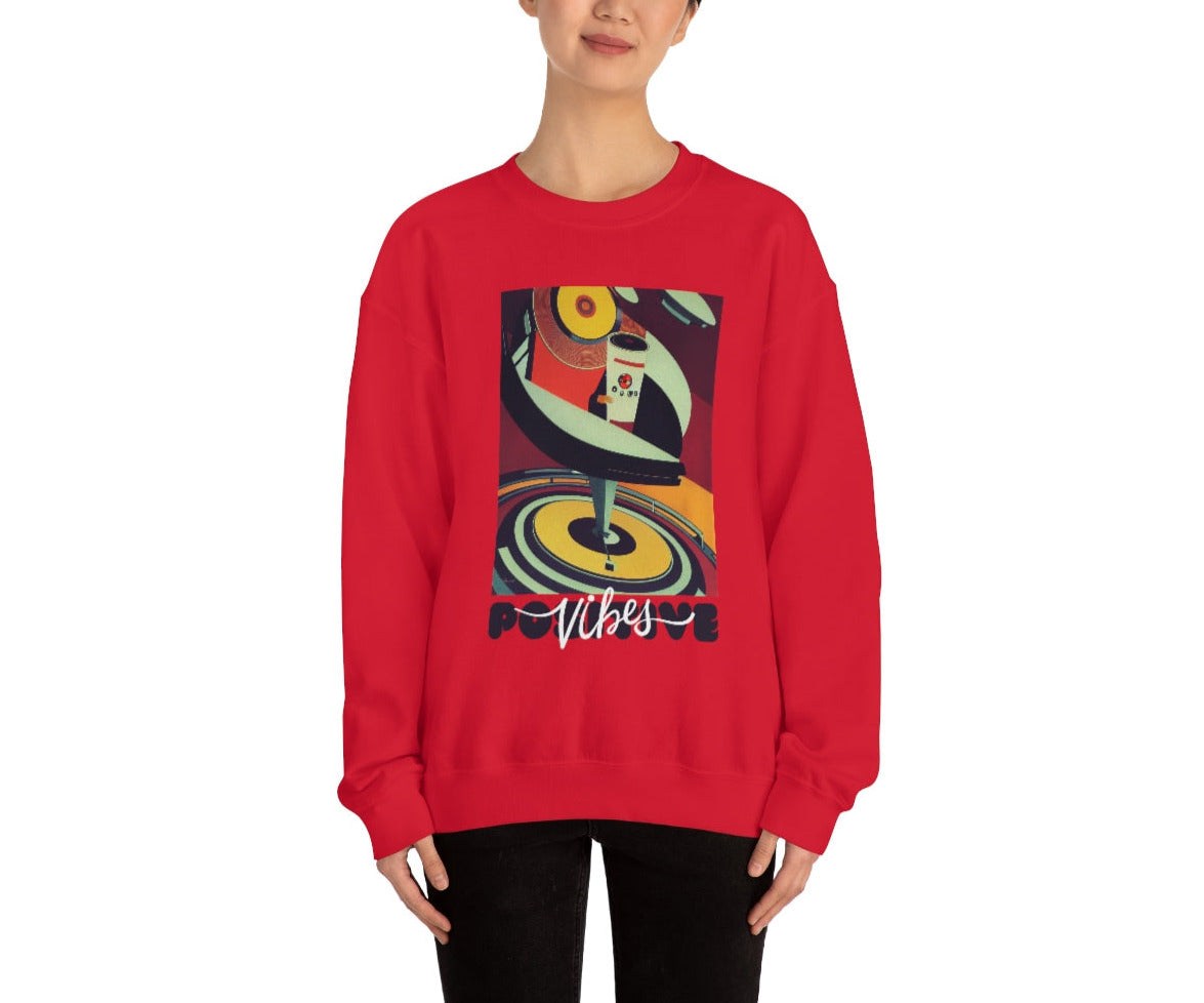Positive Vibes - Retro Vinyl Music Records Original Art. Unisex Heavy Blend Crewneck Sweatshirt.