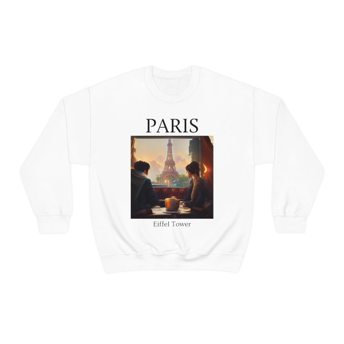 Coffee At Eiffel Tower In Paris - Original Art. Unisex Heavy Blend Crewneck Sweatshirt.