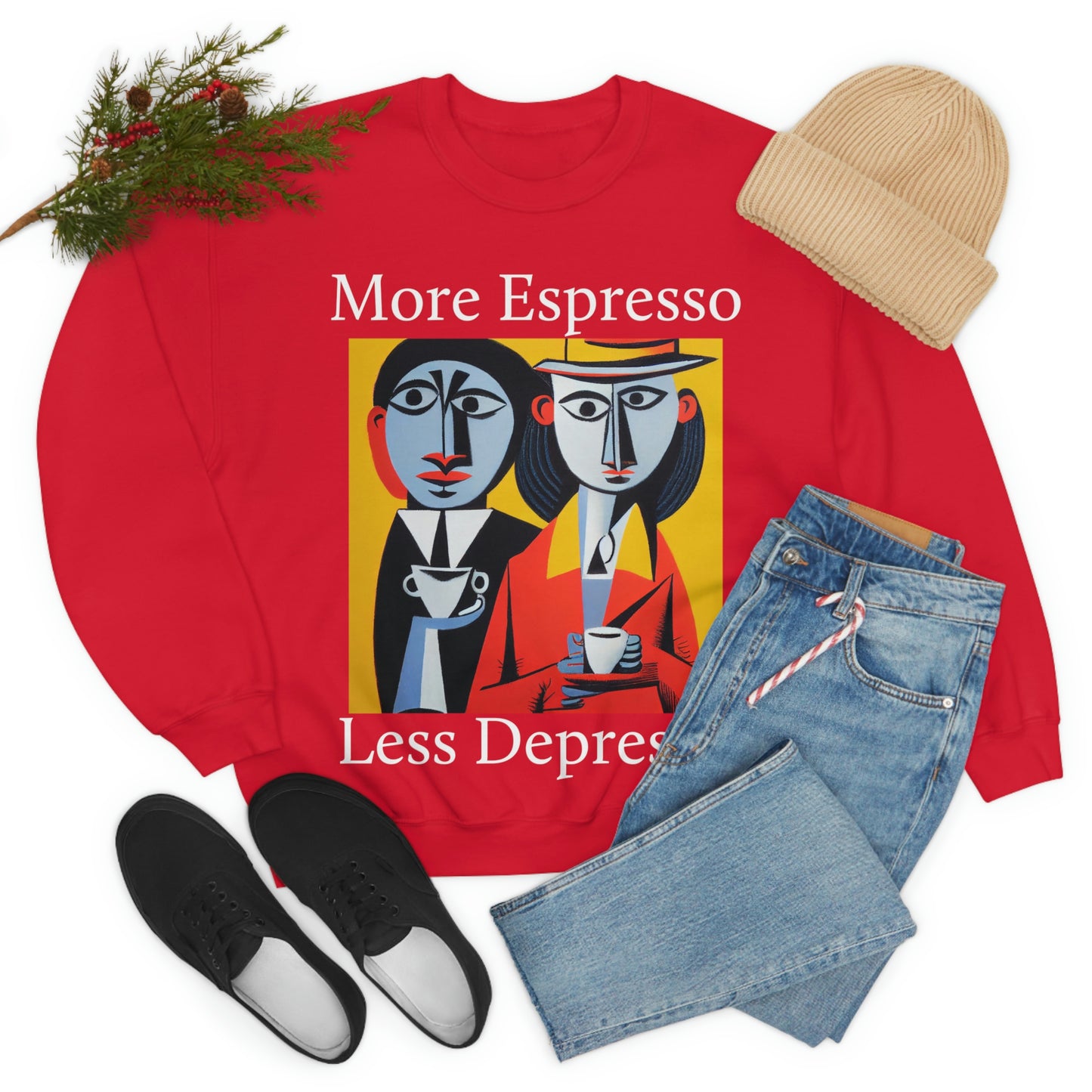 A Cup Of Coffee Can Solve Anything. Original Art. Unisex Heavy Blend Crewneck Sweatshirt.