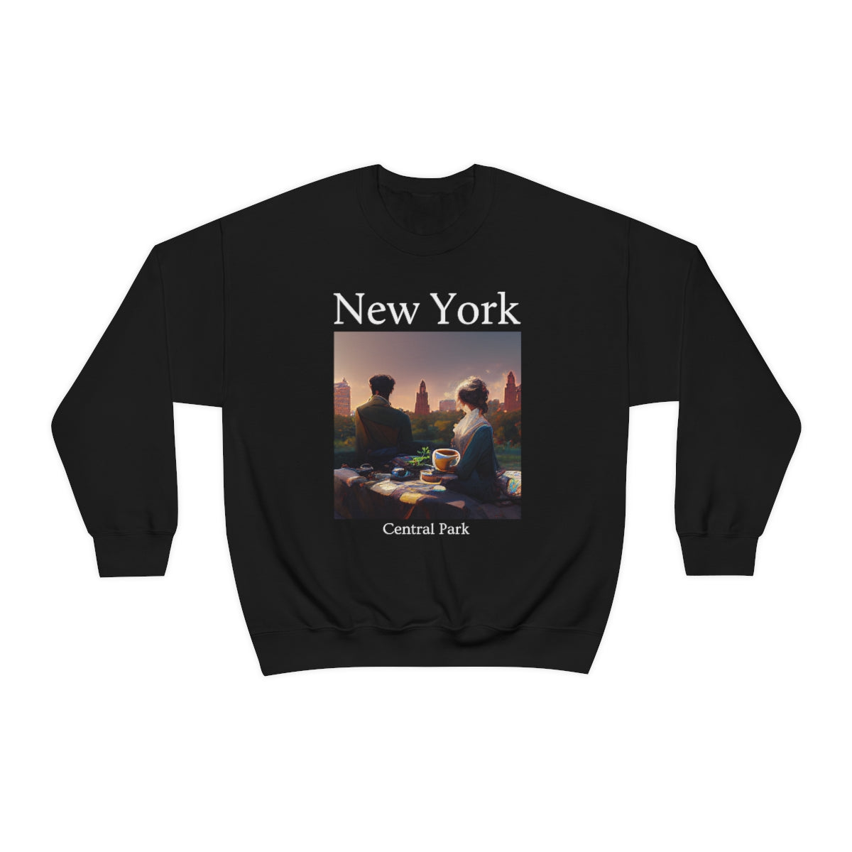 Coffee At Central Park In New York City - Original Art. Unisex Heavy Blend Crewneck Sweatshirt.