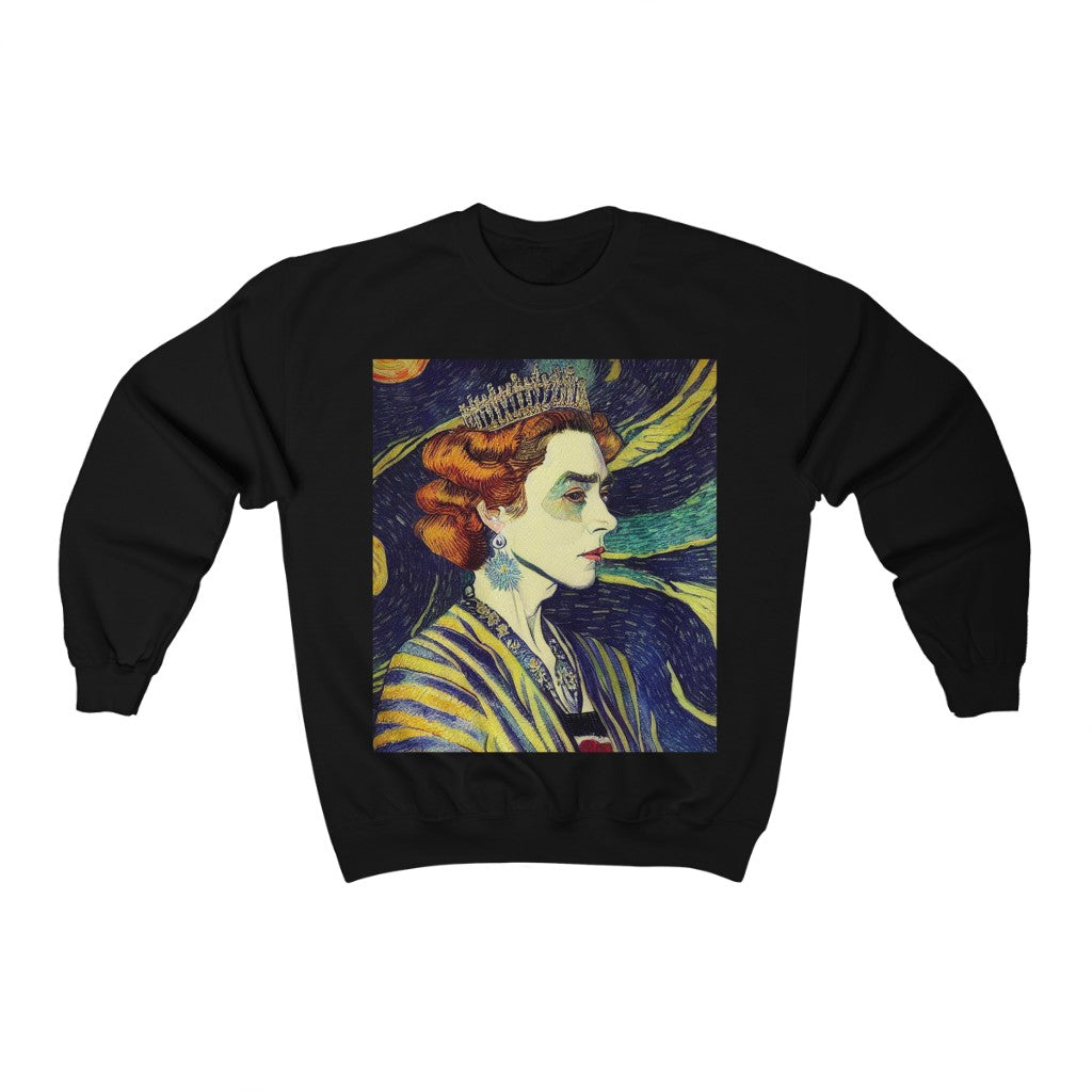 Queen Elizabeth II Portrait Inspired by Vincent van Gogh. Original Artwork. Unisex Heavy Blend™ Crewneck Sweatshirt.