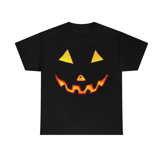 Giant Artistic Jack O' Lantern Face. Unisex Heavy Cotton Tee.