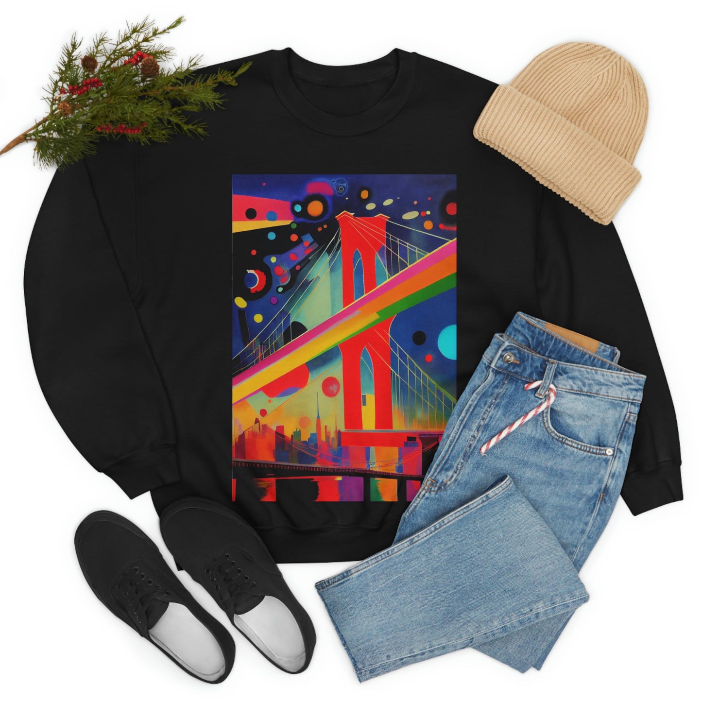 The Brooklyn Bridge, New York City. Cubism Original Art. Unisex Heavy Blend Crewneck Sweatshirt.