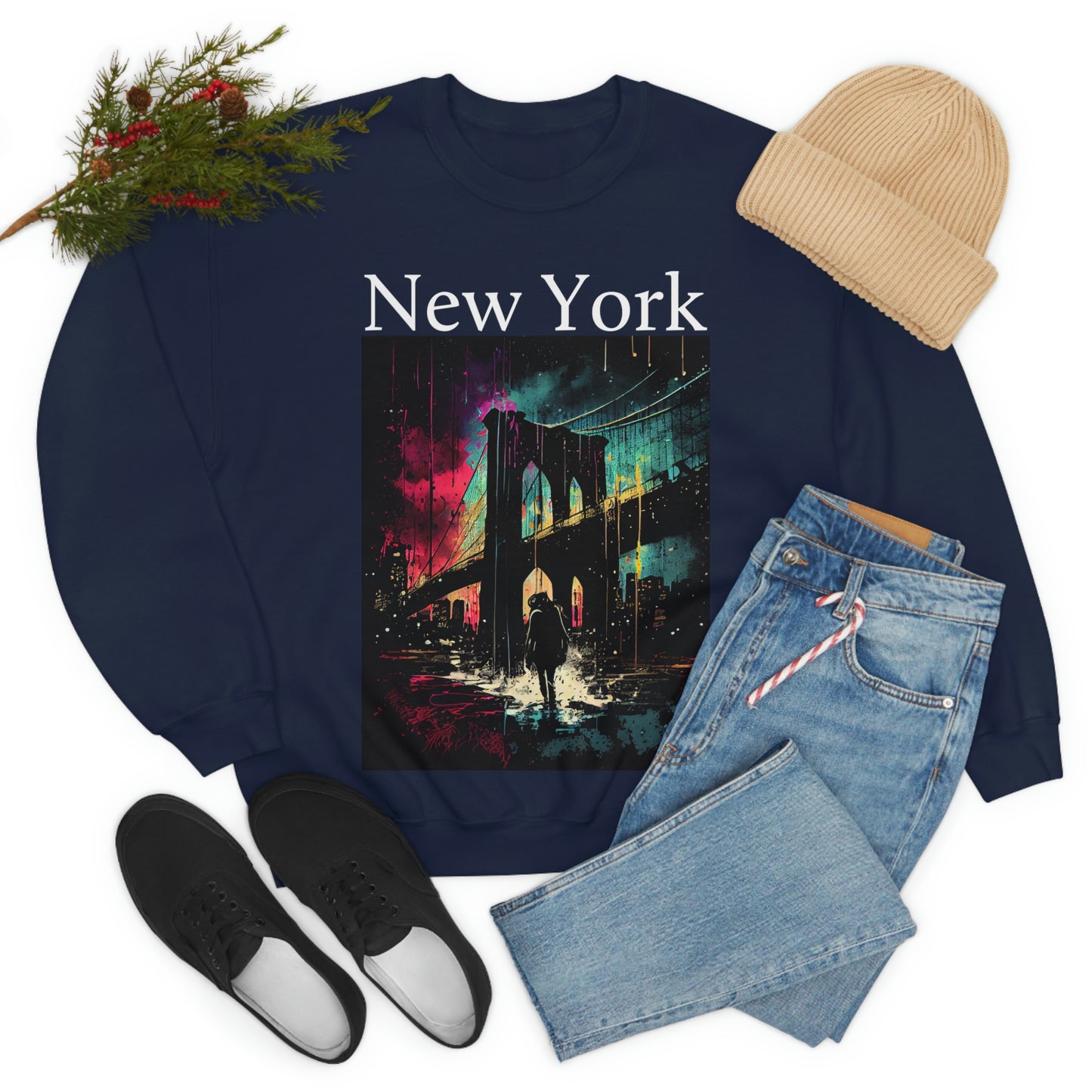 Only New Yorkers Know The Magic Of The Brooklyn Bridge. Original Art. Unisex Heavy Blend Crewneck Sweatshirt.