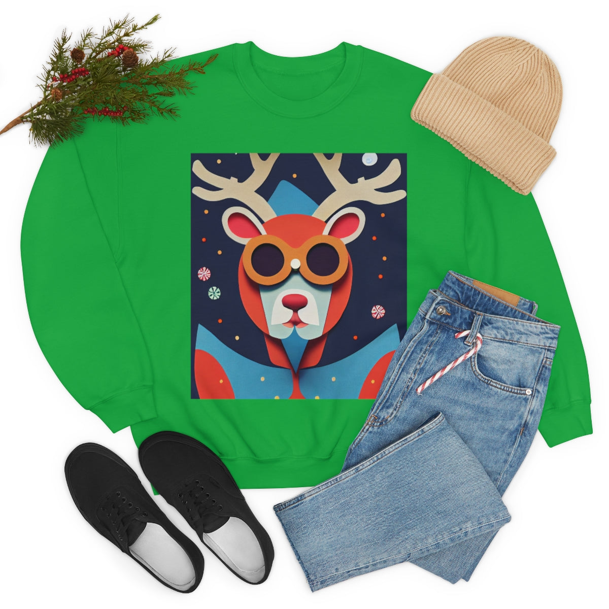 Explorer Reindeer Original Art. Unisex Heavy Blend Crewneck Sweatshirt.