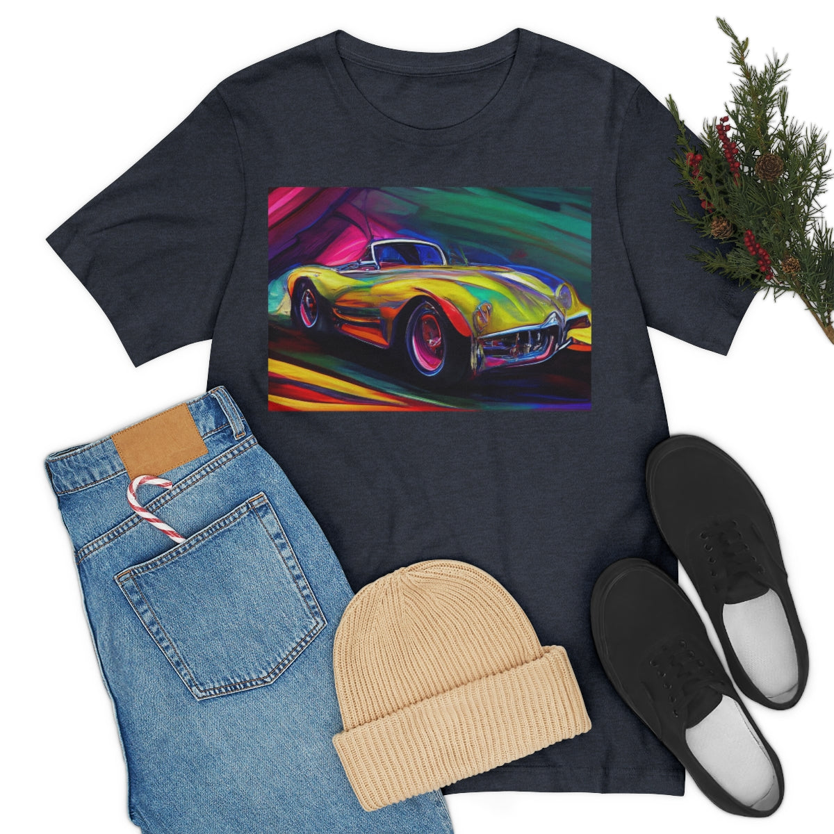 Rushing Vintage Car. Original Art. Unisex Jersey Short Sleeve Tee.