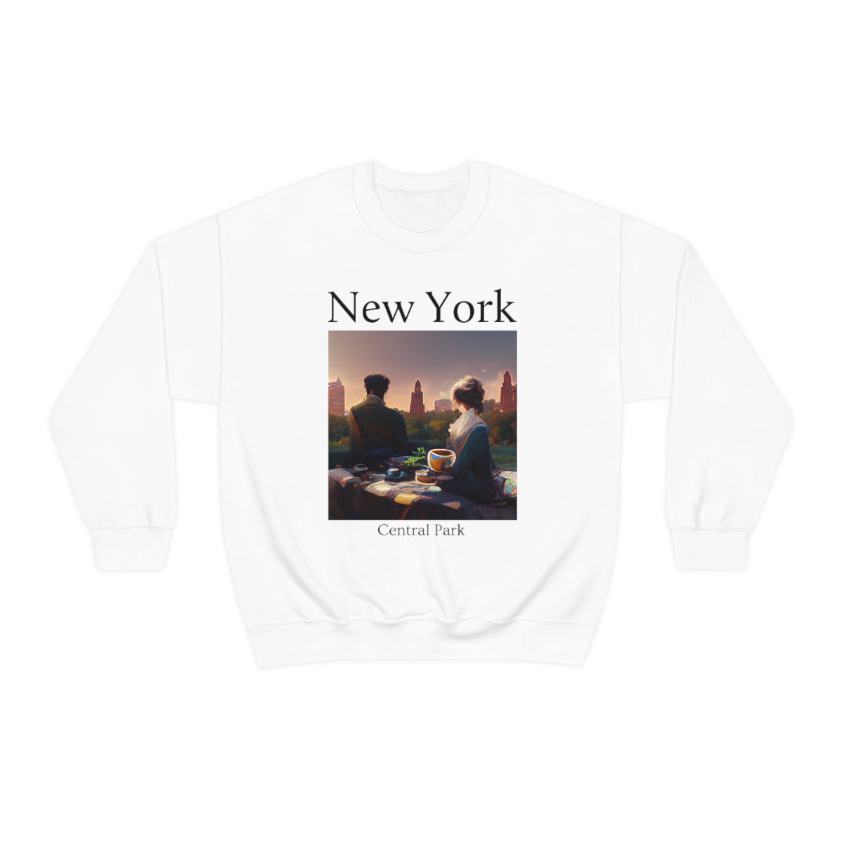 Coffee At Central Park In New York City - Original Art. Unisex Heavy Blend Crewneck Sweatshirt.