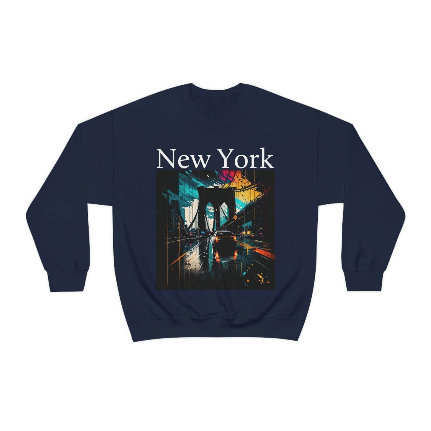 Rushing The Brooklyn Bridge In New York City. Original Art. Unisex Heavy Blend Crewneck Sweatshirt.