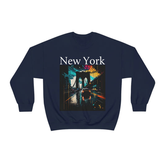 Rushing The Brooklyn Bridge In New York City. Original Art. Unisex Heavy Blend Crewneck Sweatshirt.