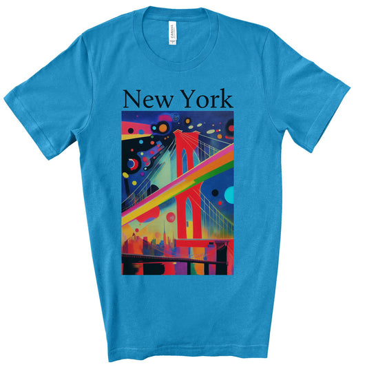 Colorful Night At The Brooklyn Bridge, New York City. Original Art. Unisex Jersey Short Sleeve Tee.