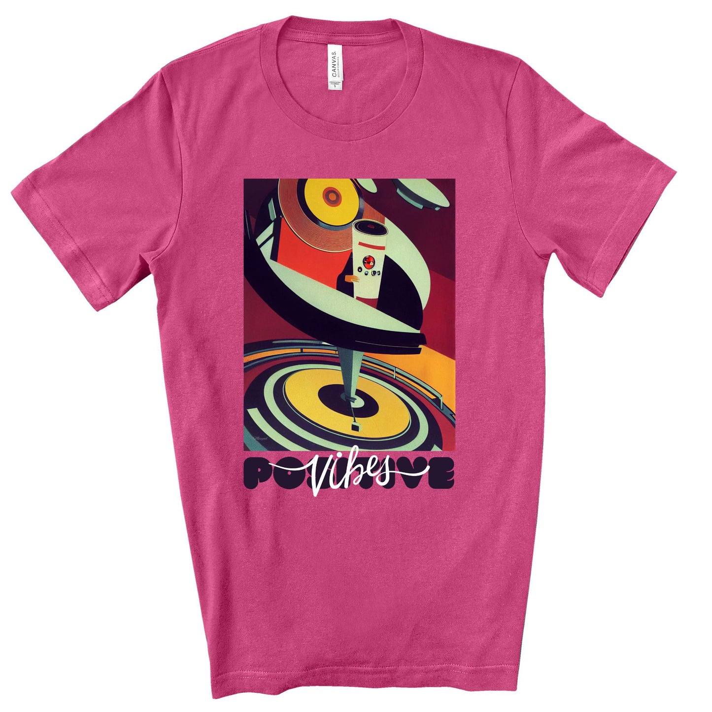 Positive Vibes - Retro Vinyl Music Records Original Art. Unisex Jersey Short Sleeve Tee.