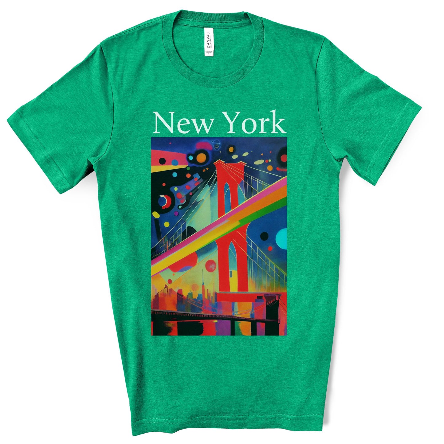 Colorful Night At The Brooklyn Bridge, New York City. Original Art. Unisex Jersey Short Sleeve Tee.