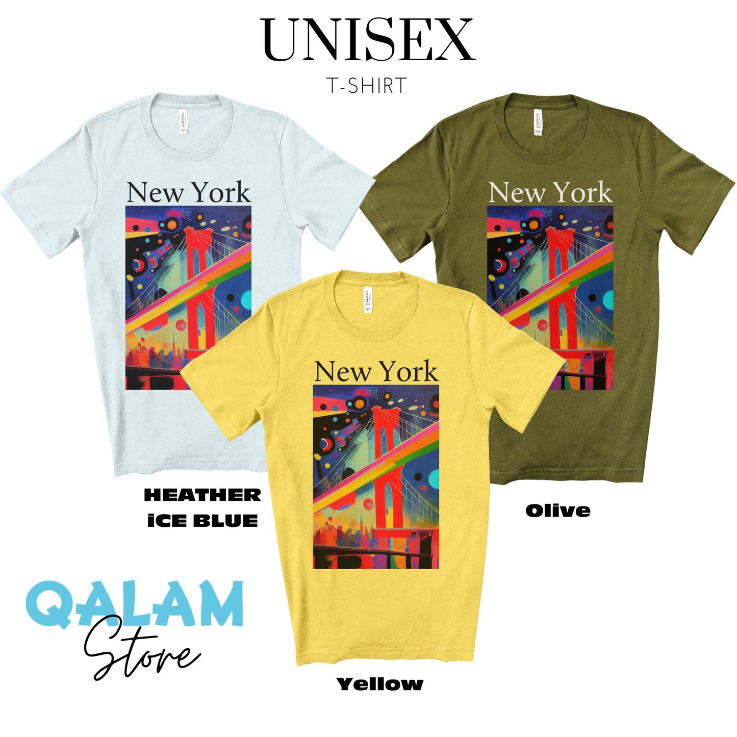 Colorful Night At The Brooklyn Bridge, New York City. Original Art. Unisex Jersey Short Sleeve Tee.