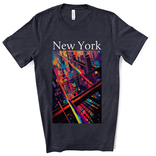 New York Historic Brooklyn Bridge In A Cubism Original Art. Unisex Jersey Short Sleeve Tee.