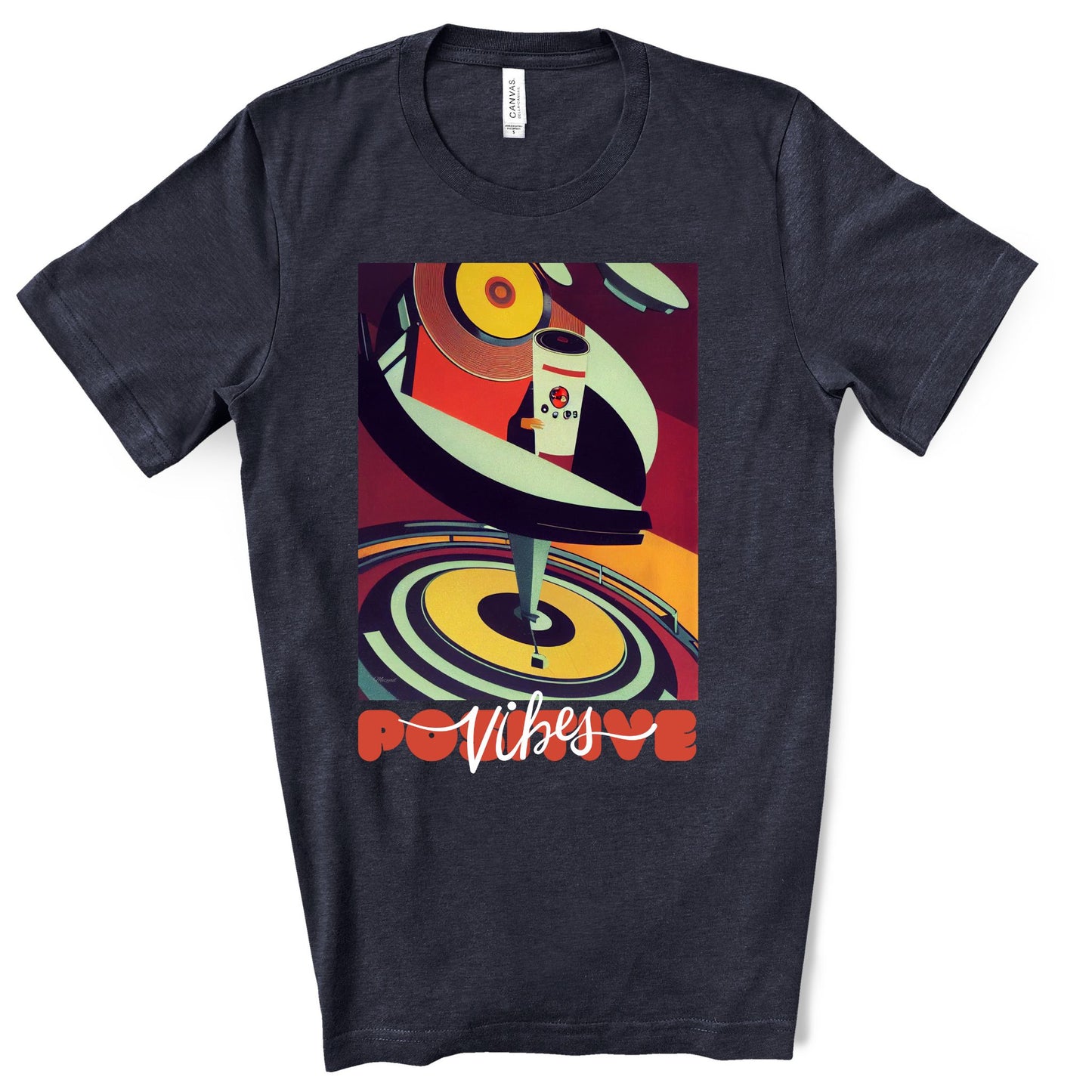Positive Vibes - Retro Vinyl Music Records Original Art. Unisex Jersey Short Sleeve Tee.