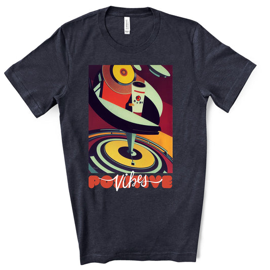Positive Vibes - Retro Vinyl Music Records Original Art. Unisex Jersey Short Sleeve Tee.