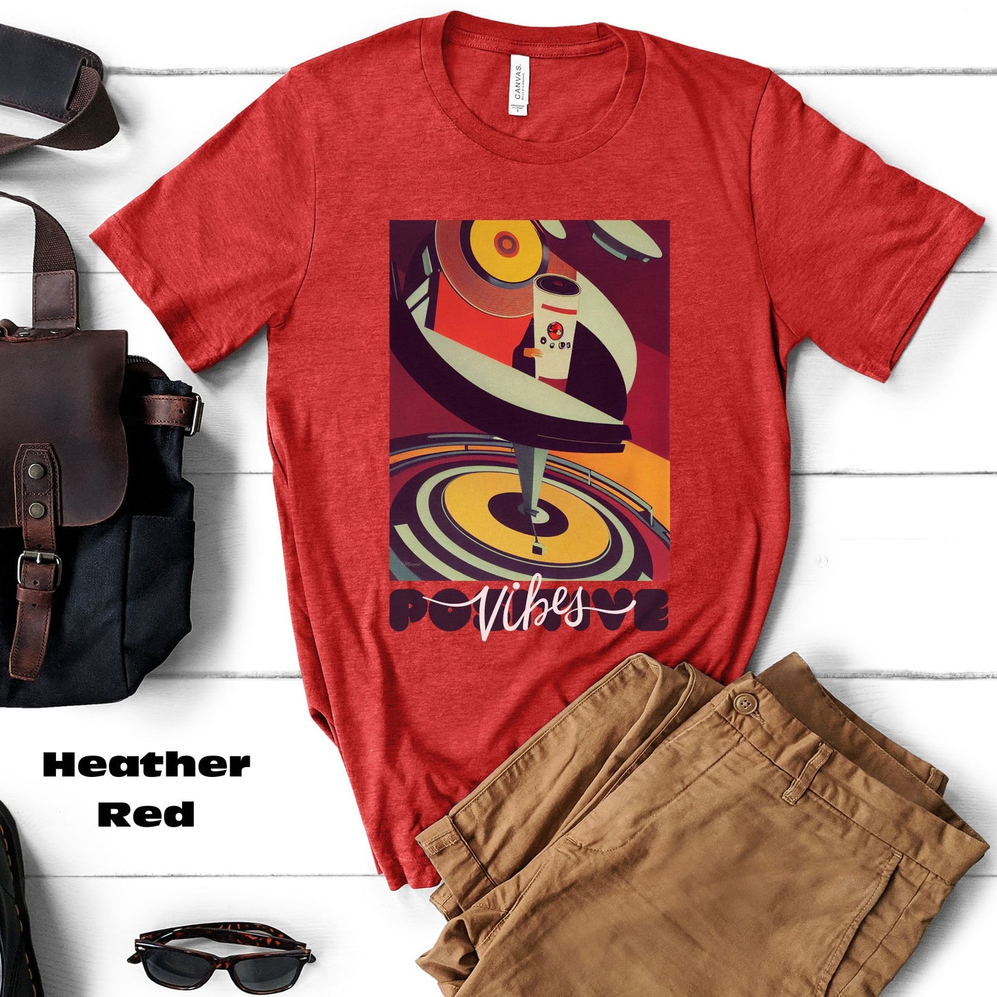 Positive Vibes - Retro Vinyl Music Records Original Art. Unisex Jersey Short Sleeve Tee.