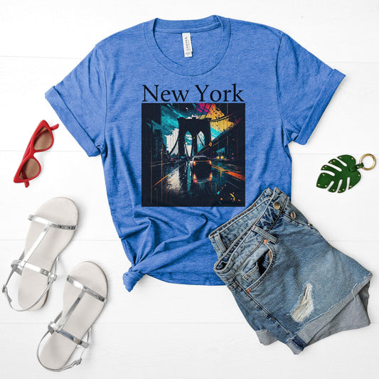 Rushing The Brooklyn Bridge, New York City. Unisex Jersey Short Sleeve Tee.