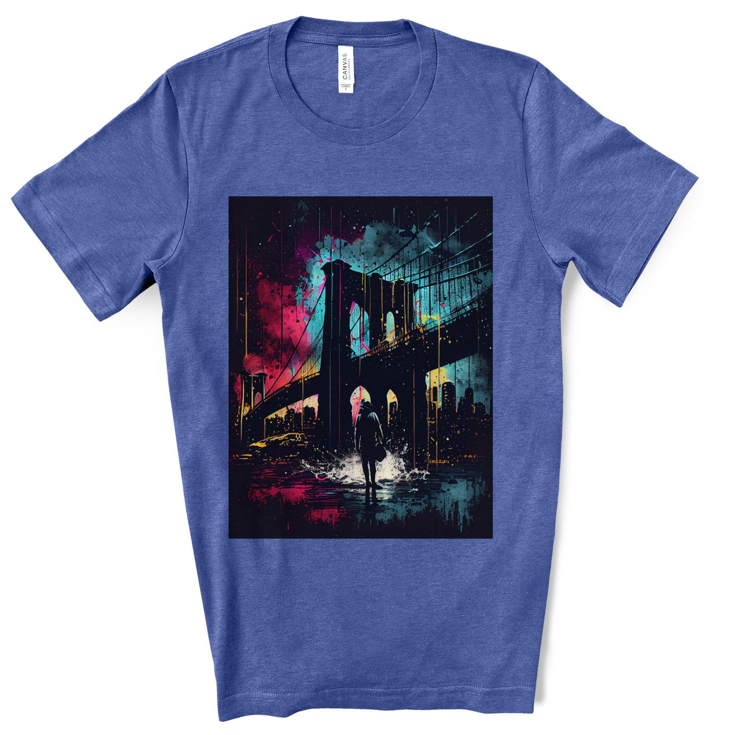 Night At The New York Historic Brooklyn Bridge. Original Art. Unisex Jersey Short Sleeve Tee.