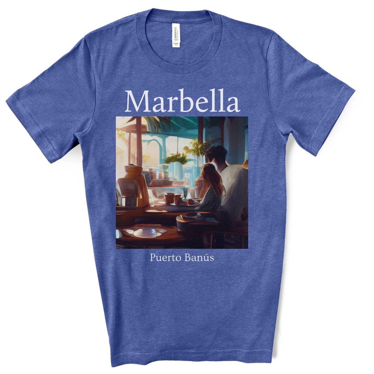 Coffee At Puerto Banús In Marbella Spain - Original Art. Unisex Jersey Short Sleeve Tee.