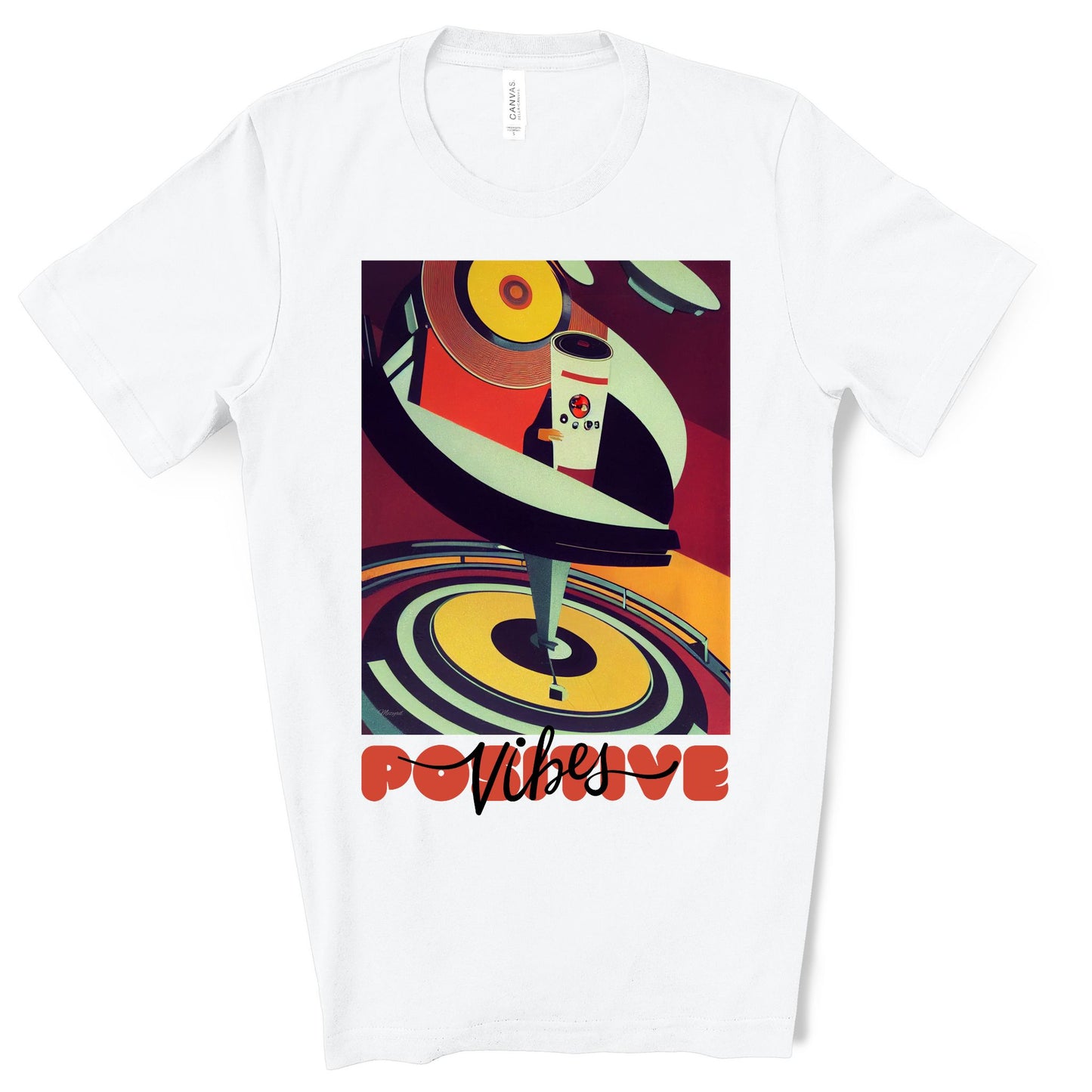 Positive Vibes - Retro Vinyl Music Records Original Art. Unisex Jersey Short Sleeve Tee.