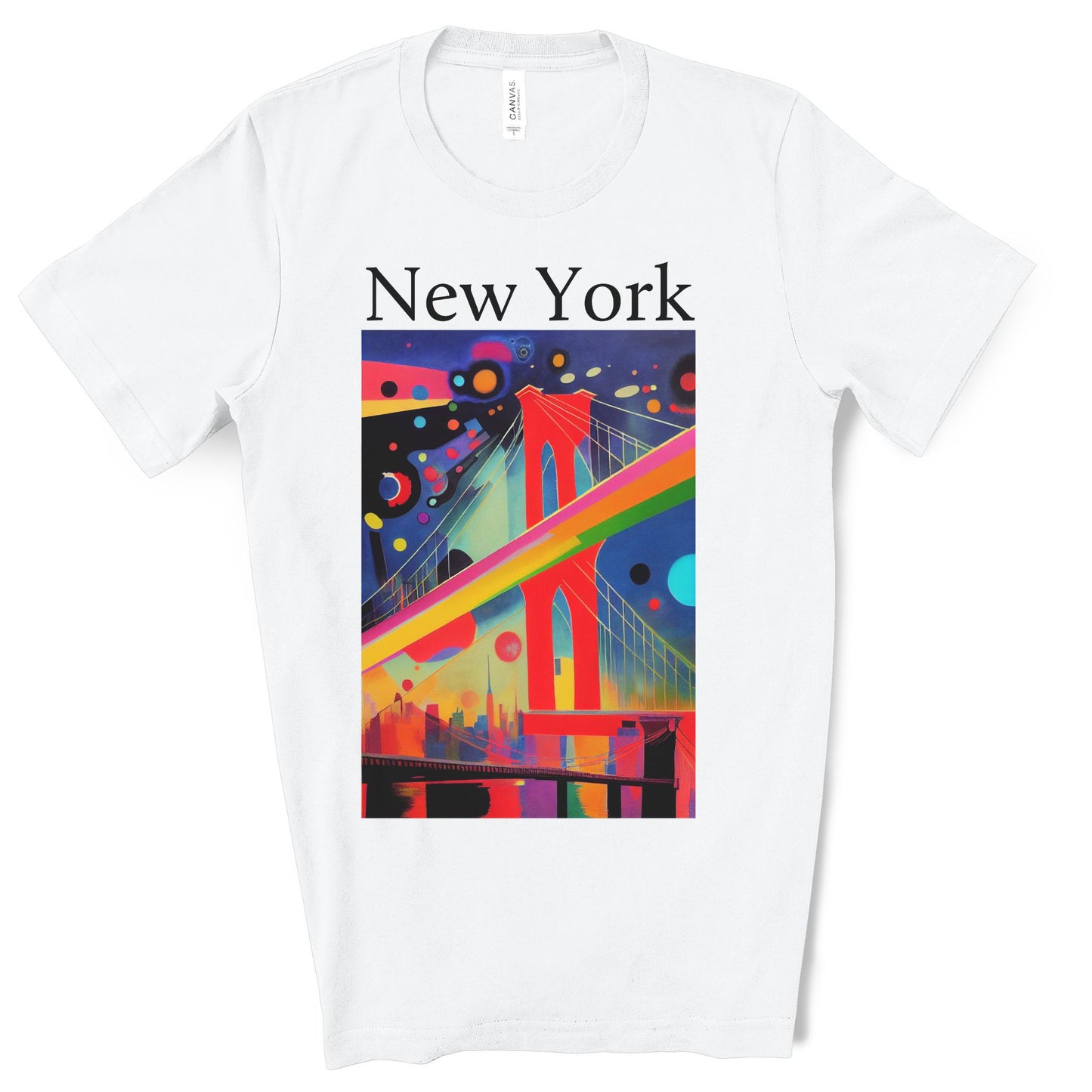 Colorful Night At The Brooklyn Bridge, New York City. Original Art. Unisex Jersey Short Sleeve Tee.