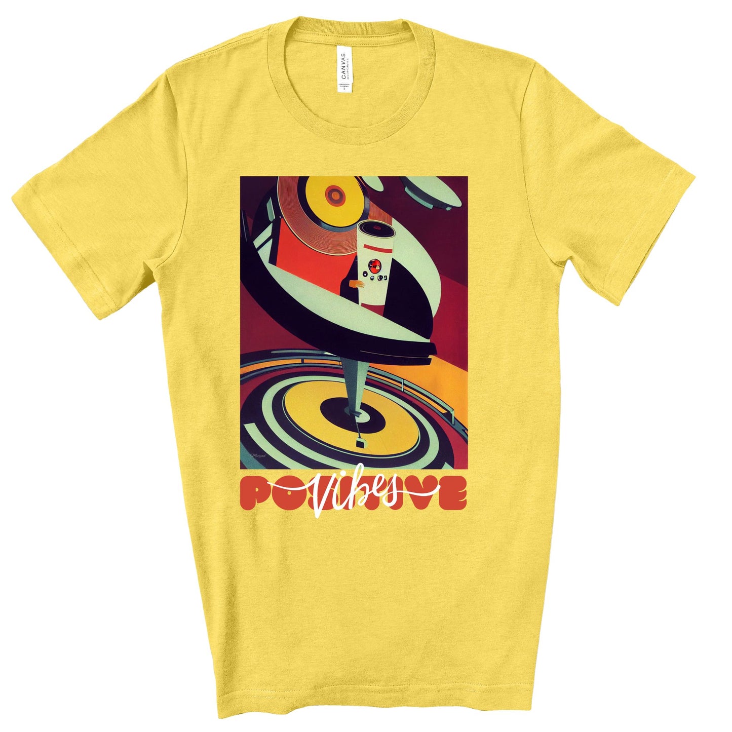 Positive Vibes - Retro Vinyl Music Records Original Art. Unisex Jersey Short Sleeve Tee.