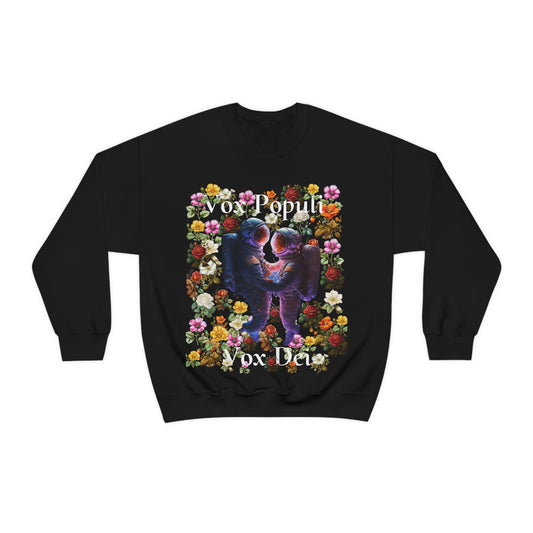 Flowers in Zero-G: A Cosmic Love Story. Original Art. Unisex Heavy Blend Crewneck Sweatshirt.