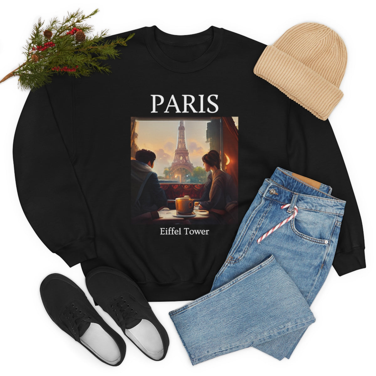 Coffee At Eiffel Tower In Paris - Original Art. Unisex Heavy Blend Crewneck Sweatshirt.