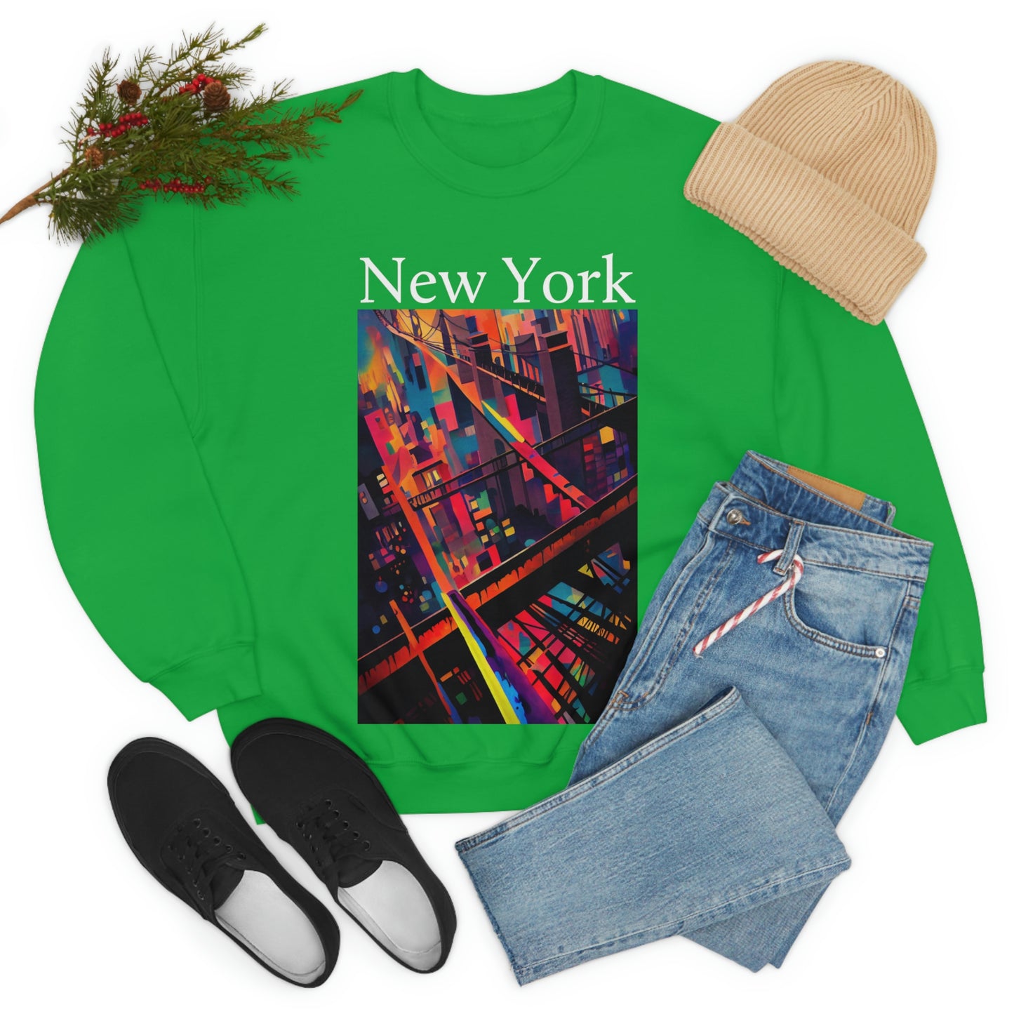 New York Historic Brooklyn Bridge In A Cubism Original Art. Unisex Heavy Blend Crewneck Sweatshirt.