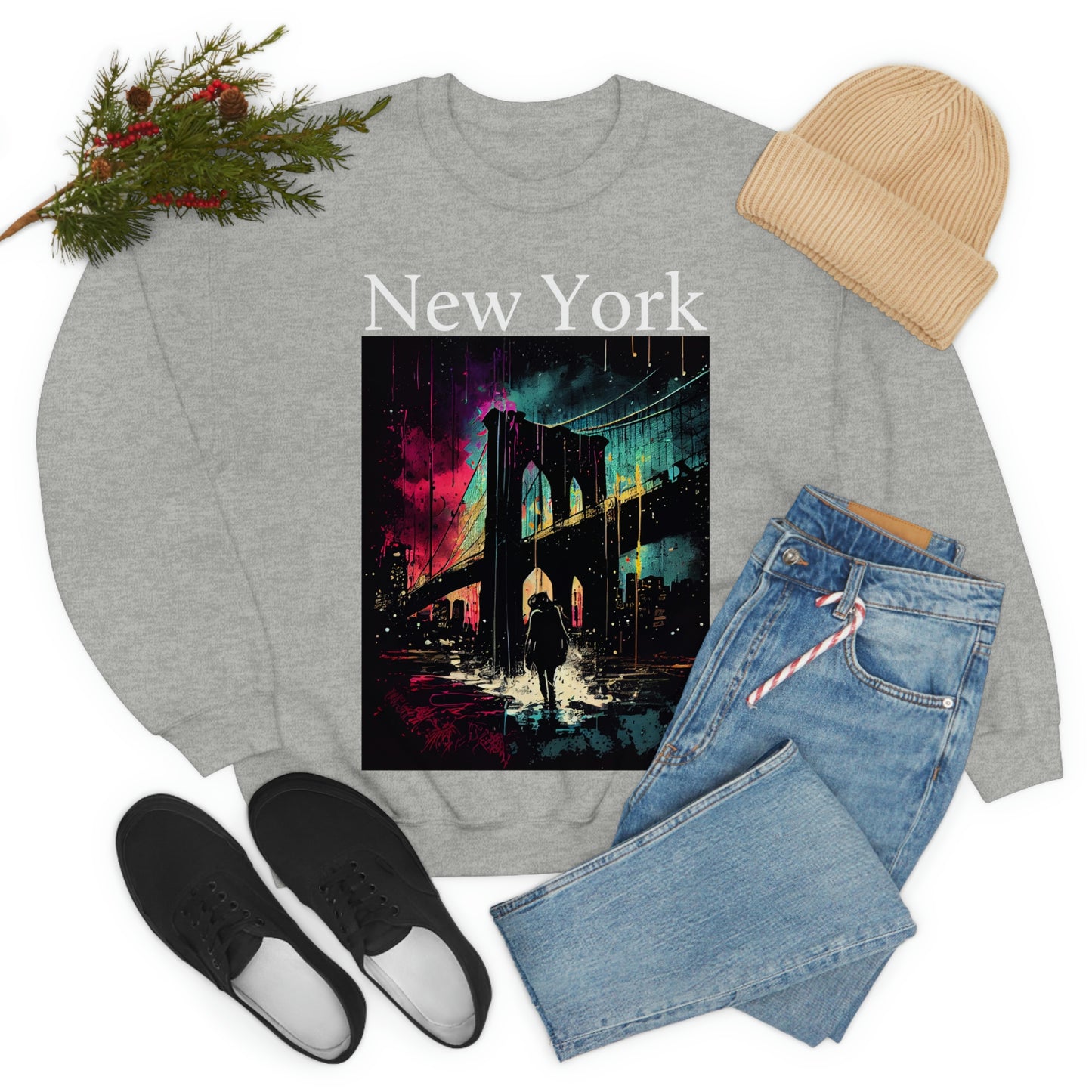 Only New Yorkers Know The Magic Of The Brooklyn Bridge. Original Art. Unisex Heavy Blend Crewneck Sweatshirt.