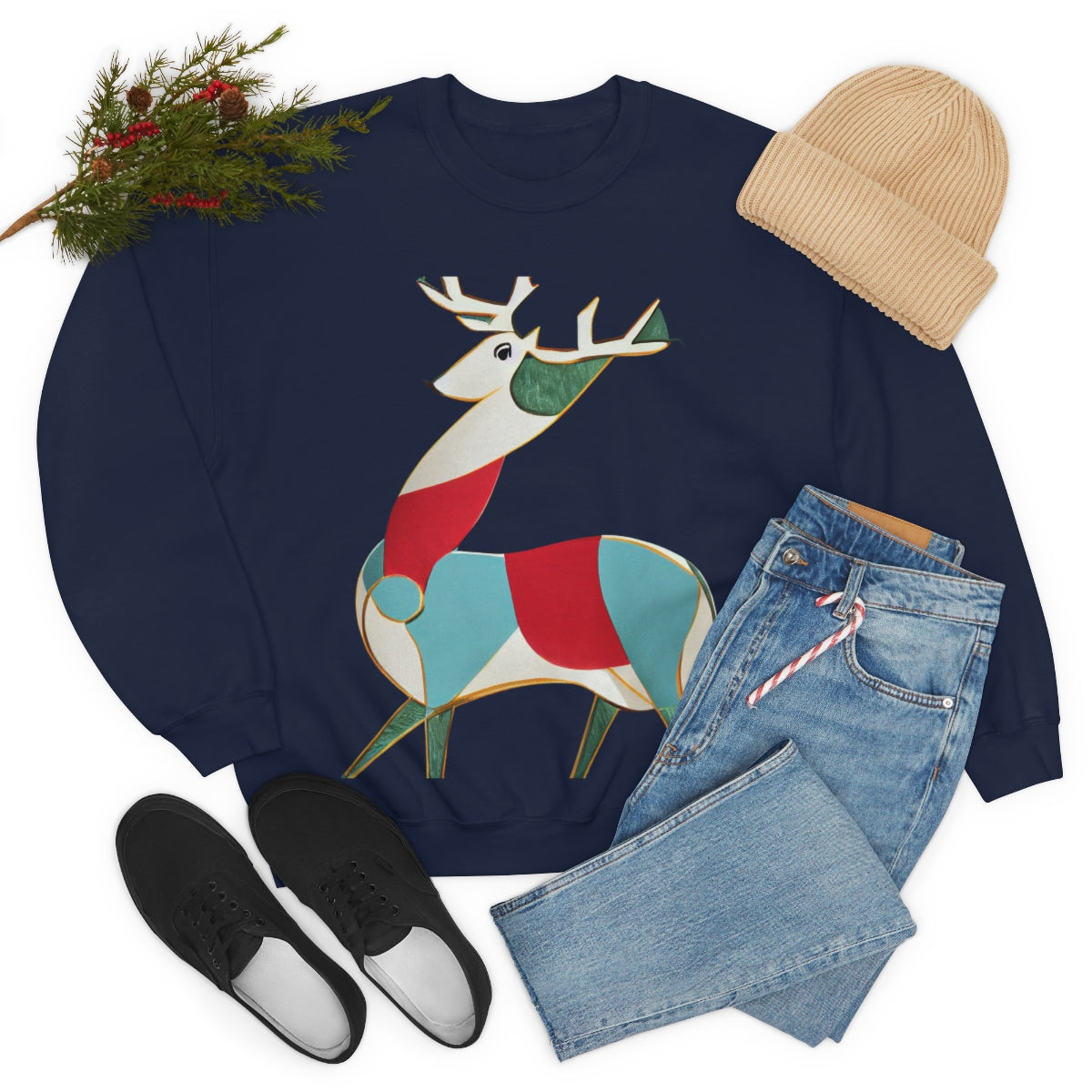 Classic Reindeer Original Art. Unisex Heavy Blend Crewneck Sweatshirt.
