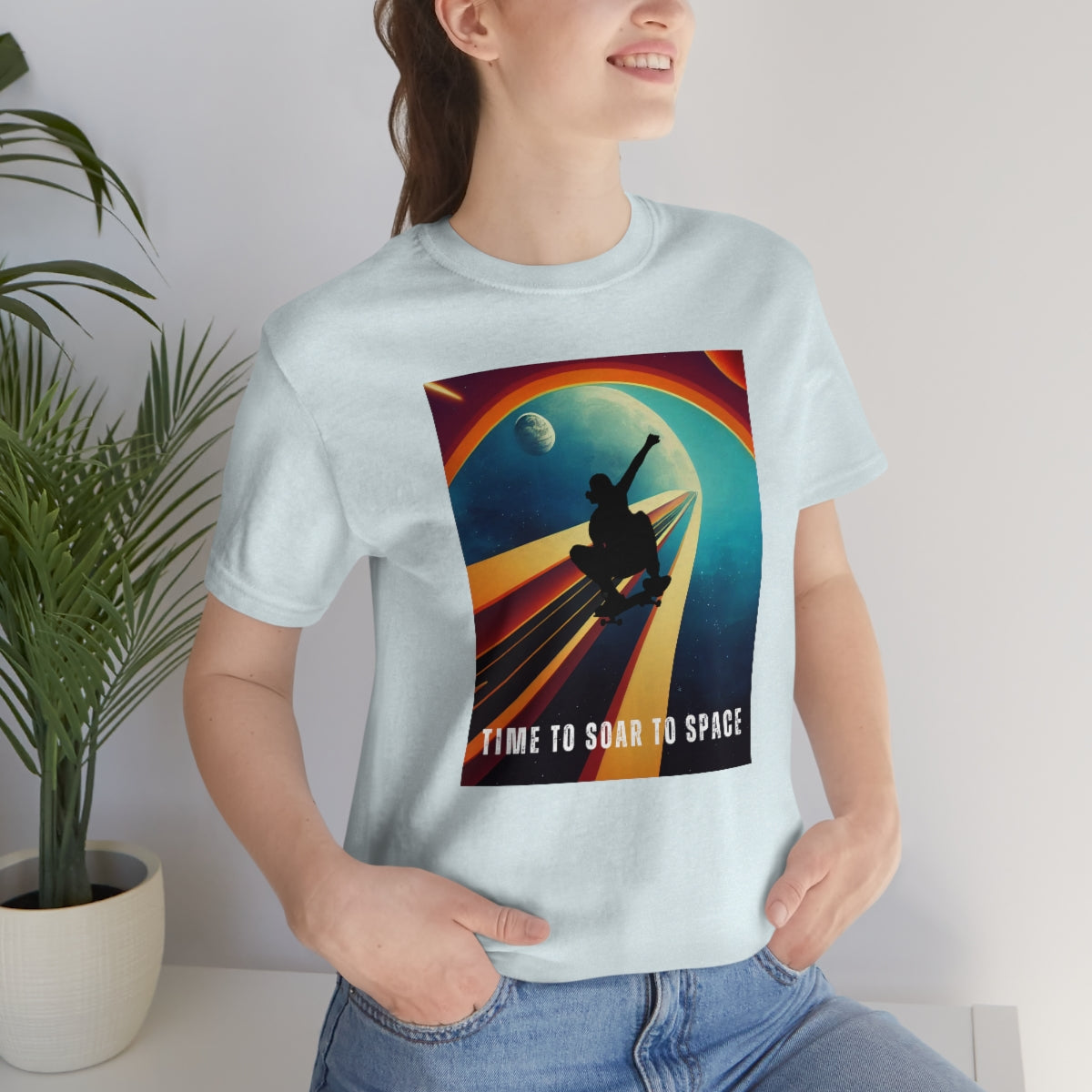 Time To Soar To Space - Skateboard Retro Design And Original Art. Unisex Jersey Short Sleeve Tee.