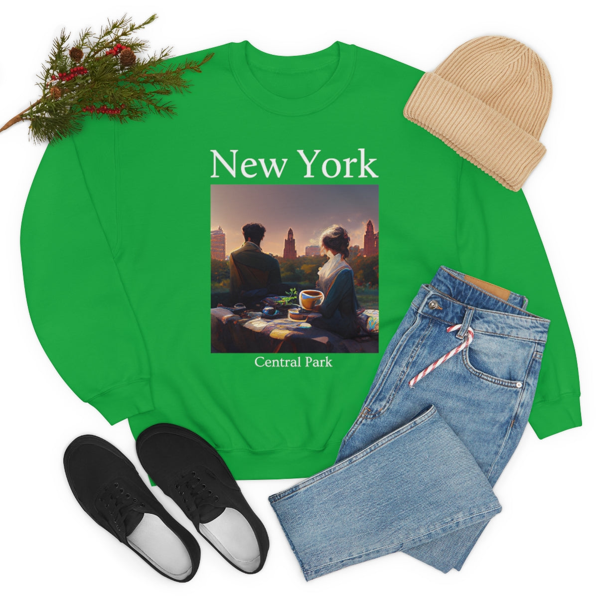Coffee At Central Park In New York City - Original Art. Unisex Heavy Blend Crewneck Sweatshirt.