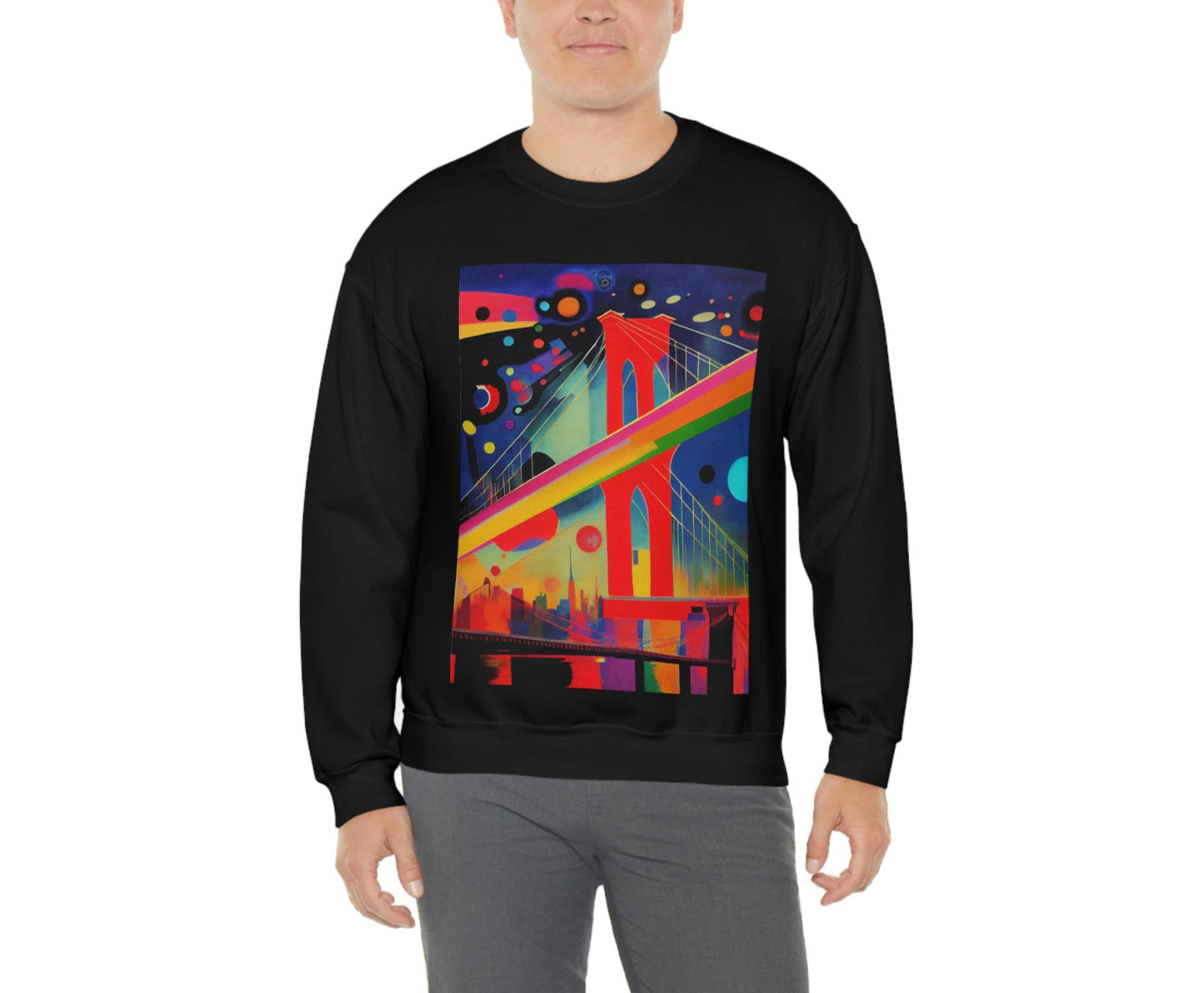 The Brooklyn Bridge, New York City. Cubism Original Art. Unisex Heavy Blend Crewneck Sweatshirt.
