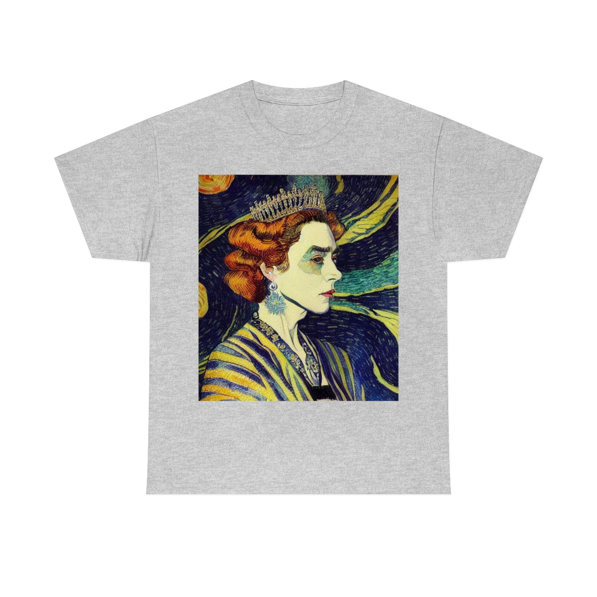 Queen Elizabeth II Portrait Inspired by Vincent van Gogh. Original Artwork. Unisex Heavy Cotton Tee.