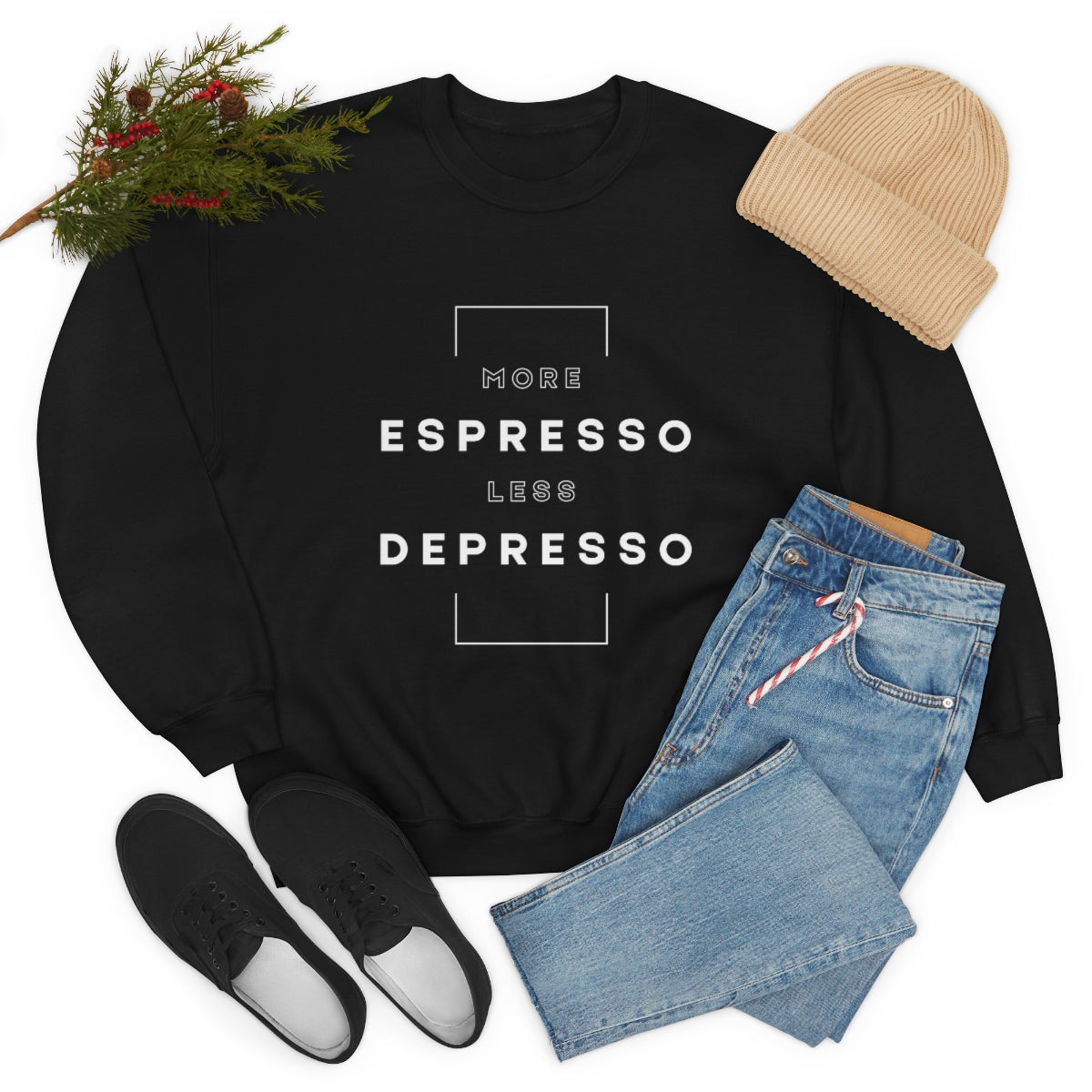More Espresso Less Depresso. Unisex Heavy Blend Crewneck Sweatshirt.
