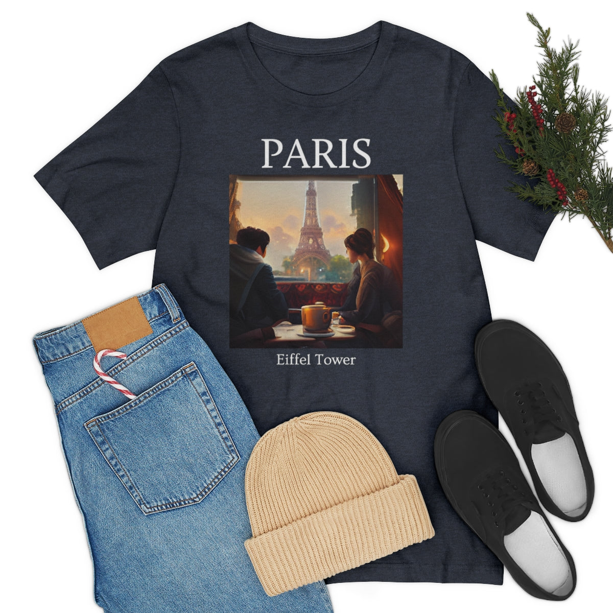 Coffee At Eiffel Tower In Paris - Original Art. Unisex Jersey Short Sleeve Tee.