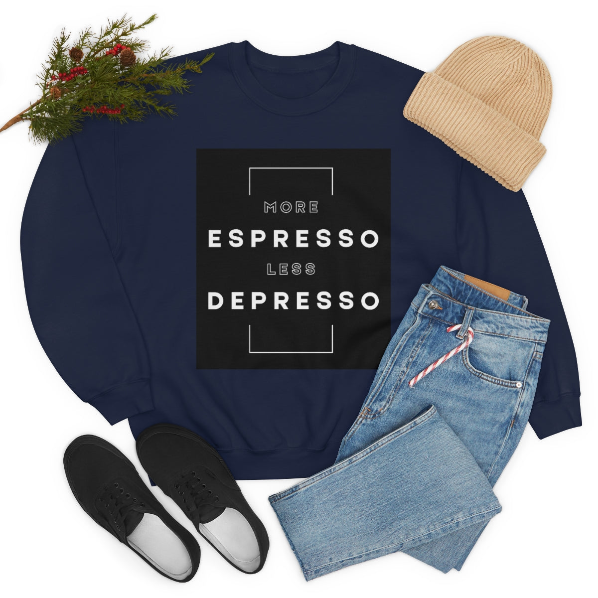 More Espresso Less Depresso. Unisex Heavy Blend Crewneck Sweatshirt.