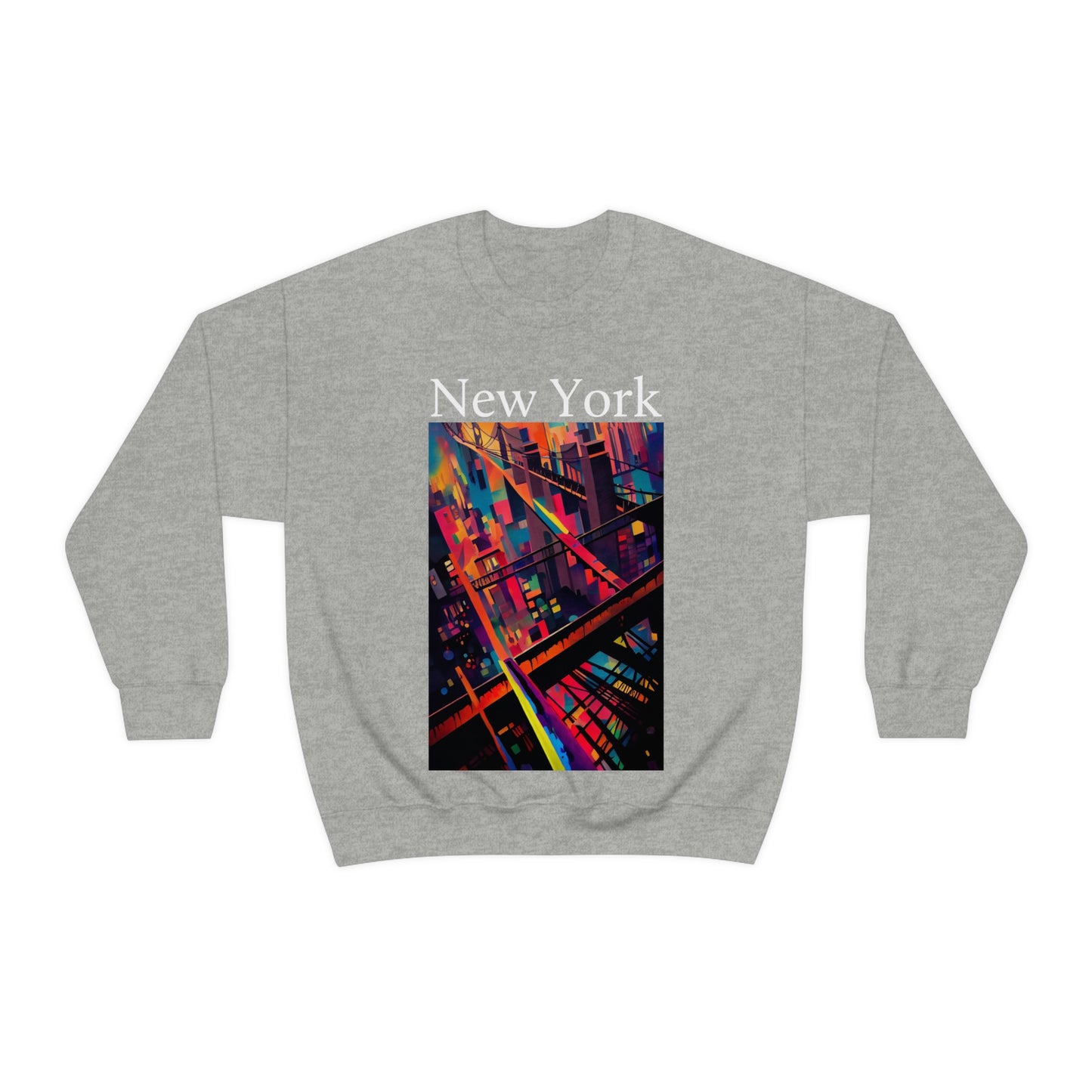 New York Historic Brooklyn Bridge In A Cubism Original Art. Unisex Heavy Blend Crewneck Sweatshirt.