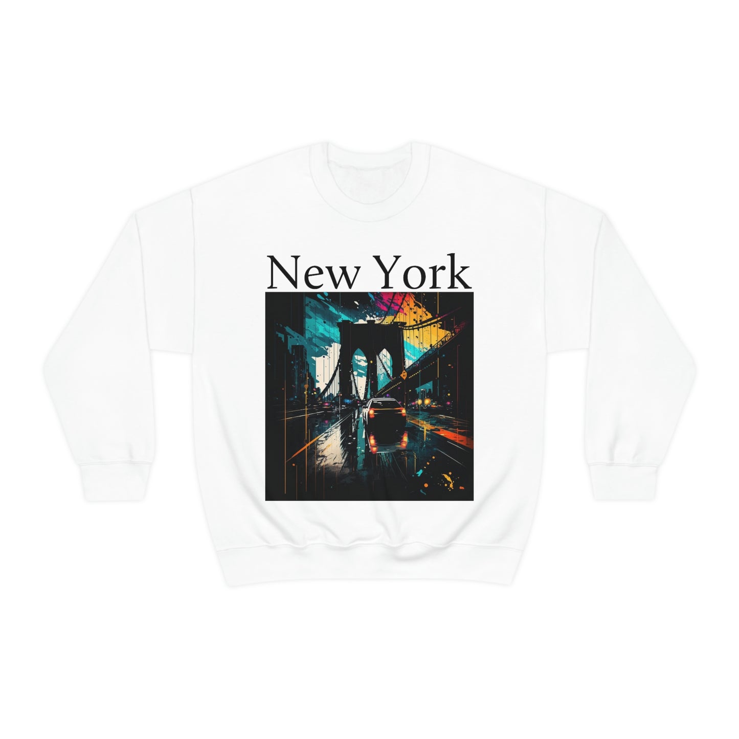 Rushing The Brooklyn Bridge In New York City. Original Art. Unisex Heavy Blend Crewneck Sweatshirt.
