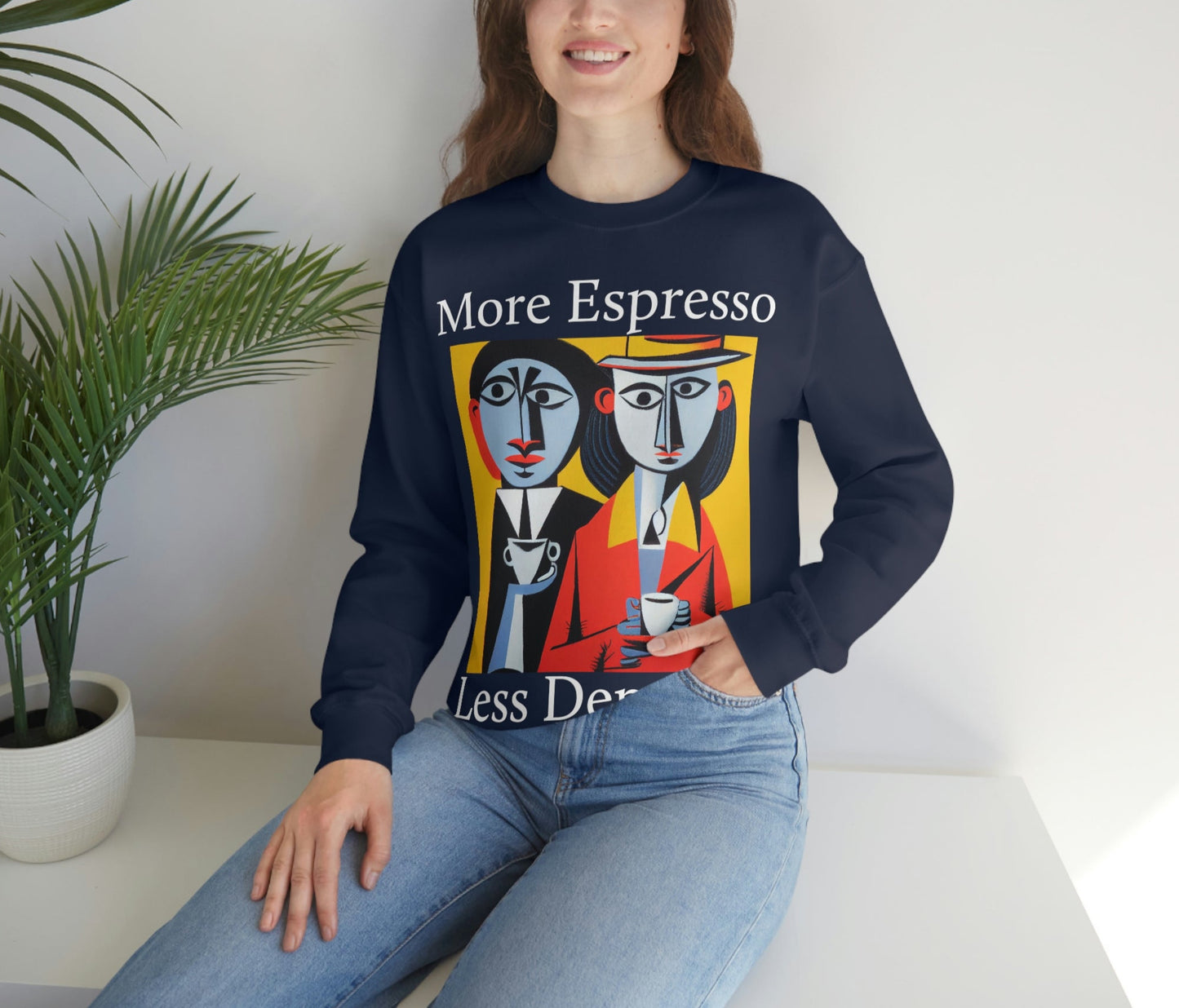 A Cup Of Coffee Can Solve Anything. Original Art. Unisex Heavy Blend Crewneck Sweatshirt.