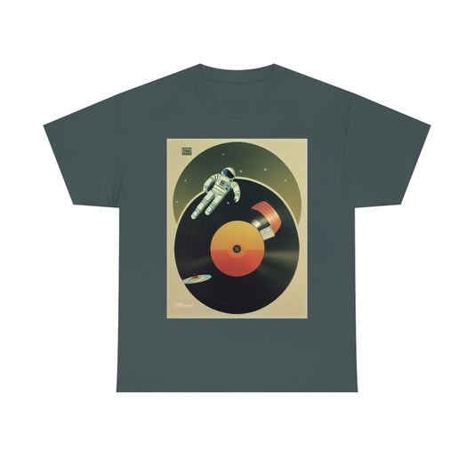 Astronaut Engraving Retro Music on a Vinyl. Original Artwork. Unisex Heavy Cotton Tee.