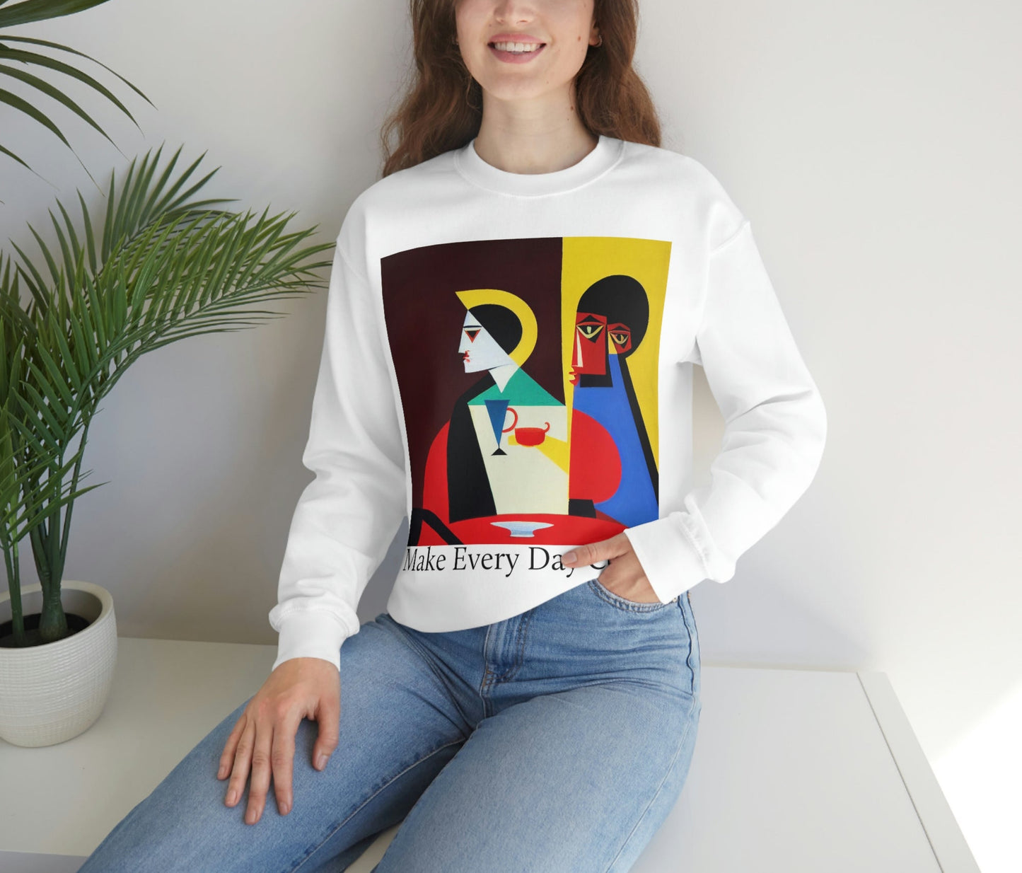 Coffee & Reflection. Original Art. Unisex Heavy Blend Crewneck Sweatshirt.