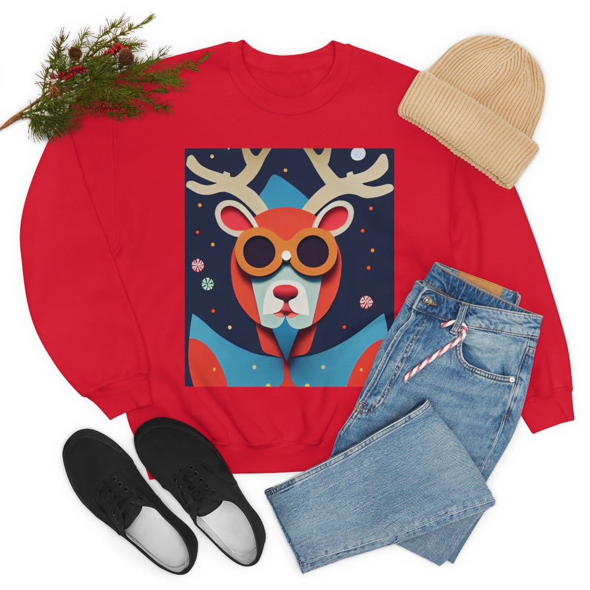 Explorer Reindeer Original Art. Unisex Heavy Blend Crewneck Sweatshirt.