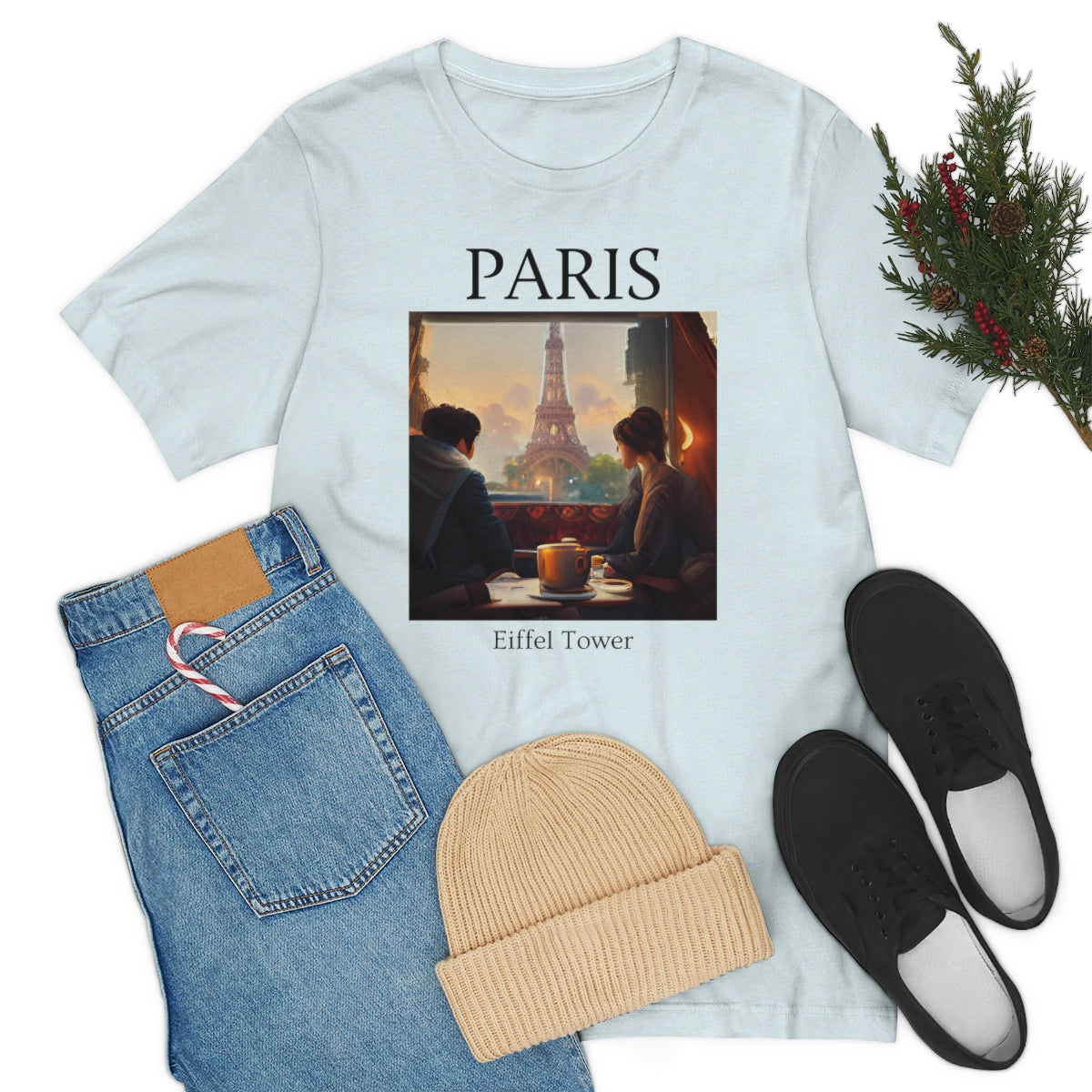 Coffee At Eiffel Tower In Paris - Original Art. Unisex Jersey Short Sleeve Tee.